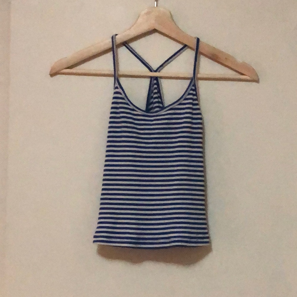 Blue and White V neck Tank